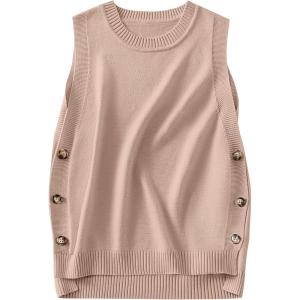 imageANRABESS Womens Sweater Vest Summer Sleeveless Crewneck Ribbed Knit Side Button Loose Pullover Tank Tops 2025 Fall OutfitsFlush Pink