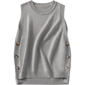 imageANRABESS Womens Sweater Vest Summer Sleeveless Crewneck Ribbed Knit Side Button Loose Pullover Tank Tops 2025 Fall OutfitsGray