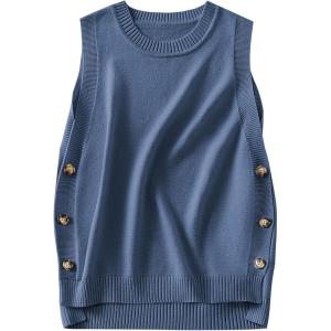 imageANRABESS Womens Sweater Vest Summer Sleeveless Crewneck Ribbed Knit Side Button Loose Pullover Tank Tops 2025 Fall OutfitsSteel Blue