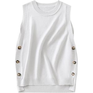 imageANRABESS Womens Sweater Vest Summer Sleeveless Crewneck Ribbed Knit Side Button Loose Pullover Tank Tops 2025 Fall OutfitsWhite
