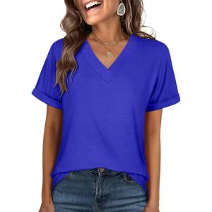 imageANRABESS Womens T Shirts Short Sleeve V Neck Shirts Summer Loose Fit Dressy Tops Business Casual Blouses 2025 Basic TeesRoyal Blue