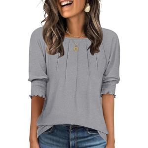 imageANRABESS Womens Tops 34 Sleeve Crewneck Pleated Dressy Casual Shirts 2025 Summer Business Basic Tee Blouses Work OutfitsGrey