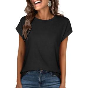 imageANRABESS Womens Tops Summer Cap Sleeve Basic Tee Shirts 2025 Trendy Loose Fit Casual Dressy Business Work Tshirts ClothesBlack