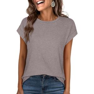 imageANRABESS Womens Tops Summer Cap Sleeve Basic Tee Shirts 2025 Trendy Loose Fit Casual Dressy Business Work Tshirts ClothesGreyish Brown