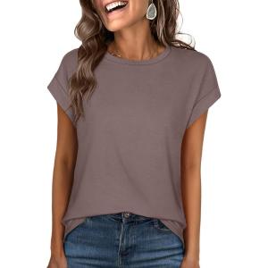 imageANRABESS Womens Tops Summer Cap Sleeve Basic Tee Shirts 2025 Trendy Loose Fit Casual Dressy Business Work Tshirts ClothesLight Brown