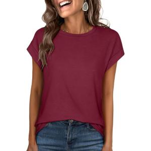 imageANRABESS Womens Tops Summer Cap Sleeve Basic Tee Shirts 2025 Trendy Loose Fit Casual Dressy Business Work Tshirts ClothesWine Red