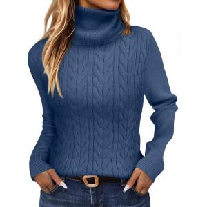 imageANRABESS Womens Turtleneck Cable Knit Sweaters Long Sleeve Fitted Business Casual Pullover Top 2025 Fall OutfitsBlue