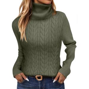 imageANRABESS Womens Turtleneck Cable Knit Sweaters Long Sleeve Fitted Business Casual Pullover Top 2025 Fall OutfitsOlive Green