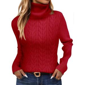imageANRABESS Womens Turtleneck Cable Knit Sweaters Long Sleeve Fitted Business Casual Pullover Top 2025 Fall OutfitsRed