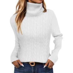 imageANRABESS Womens Turtleneck Cable Knit Sweaters Long Sleeve Fitted Business Casual Pullover Top 2025 Fall OutfitsWhite