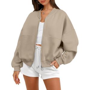 imageANRABESS Womens Zip up Oversized Sweatshirts Fleece jacket Coat Long Sleeve Casual Hoodie 2025 Fall Teen Girl Top ClothesBrown