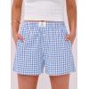 imageANRABESS Boxer Shorts for Women Gingham Pajama 2025 Summer Casual Lounge Sleep Plaid Shorts Y2K Beach BottomsLight Blue White Plaid