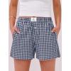 imageANRABESS Boxer Shorts for Women Gingham Pajama 2025 Summer Casual Lounge Sleep Plaid Shorts Y2K Beach BottomsNavy Blue White Plaid