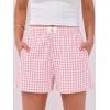 imageANRABESS Boxer Shorts for Women Gingham Pajama 2025 Summer Casual Lounge Sleep Plaid Shorts Y2K Beach BottomsPink White Plaid