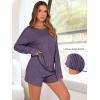 imageANRABESS Womens 2 Piece Lounge Pajama Sets Casual Ribbed Long Sleeve Top Matching Shorts Sleepwear PJ Set 2025 Fall OutfitsPurple