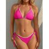 imageANRABESS Womens Triangle Bikini Sets Sexy Halter String Two Piece Swimsuits Tie Lace Trim Bathing Suit Trendy Beach SwimwearHot Pink