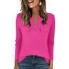 imageANRABESS Long Sleeve Shirts for Women Business Dressy Casual Tops V Neck Half Zipper Blouses 2025 Fall Fashion Work OutfitsHot Pink
