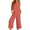 imageANRABESS Women Lounge Sets 2 Piece Outfits Summer Sleeveless Crop Tops Capri Wide Leg Pants Vacation Beach Travel SetsOrange Red