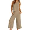 imageANRABESS Women Lounge Sets 2 Piece Outfits Summer Sleeveless Crop Tops Capri Wide Leg Pants Vacation Beach Travel SetsYellow Khaki