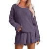 imageANRABESS Womens 2 Piece Lounge Pajama Sets Casual Ribbed Long Sleeve Top Matching Shorts Sleepwear PJ Set 2025 Fall OutfitsPurple