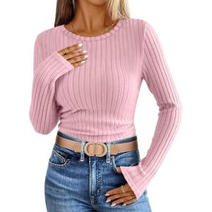 imageANRABESS Long Sleeve Shirts for Women Ribbed Knit Tshirt Slim Fit Crewneck Basic Tee Top 2025 Fall Casual Work Trendy ClothesPink