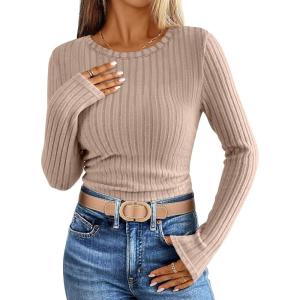 imageANRABESS Long Sleeve Shirts for Women Ribbed Knit Tshirt Slim Fit Crewneck Basic Tee Top 2025 Fall Casual Work Trendy ClothesTan