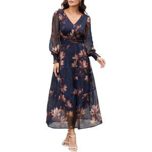 imageANRABESS Womens Floral Long Sleeve Maxi Dress V Neck Chiffon Flowy Boho ALine 2025 Fall Wedding Guest Party Wrap DressesBrown Floral Golden