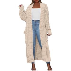 imageANRABESS Womens Long Cardigan Sweater 2025 Oversized Coat Long Sleeve Open Front Knit Maxi Outwear Fall Trendy Jacket ClothesLight Khaki