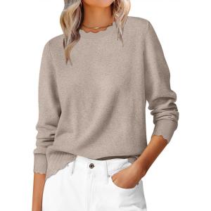 imageANRABESS Womens Long Sleeve Sweaters Loose Fit Lightweight Scalloped Knit Soft Dressy Pullover Tops 2025 Fall Casual OutfitsKhaki