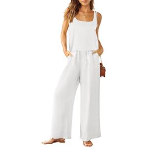 imageANRABESS 2 Piece Sets for Women Outfits Lounge Matching Casual Travel Wide Leg Pants Crop Top Summer Vacation Beach ClothesWhite