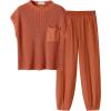 imageANRABESS Womens Two Piece Outfits Knit Sweater Vest Crop Top Pants Lounge Matching Tracksuit Sweatsuit Travel Clothes SetsRust
