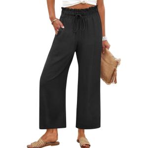 imageANRABESS Women 2025 Summer Casual Flowy Loose High Waist Boho Wide Leg Cropped Palazzo Lounge Beach Vacation Pants TrousersBlack