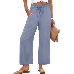 imageANRABESS Women 2025 Summer Casual Flowy Loose High Waist Boho Wide Leg Cropped Palazzo Lounge Beach Vacation Pants TrousersBlue