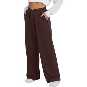 imageANRABESS Women Asymmetric High Waist Wide Straight Leg Sweatpants with Pockets 2024 Fall Trendy Sweat Jogger PantsCoffee