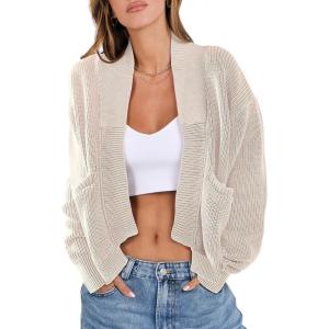 imageANRABESS Women Jackets Sweaters Long Sleeve Open Front Loose Lightweight Knit Cropped Cardigan 2025 Fall Trendy CoatsApricot