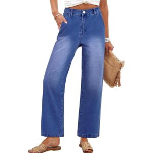 imageANRABESS Womens Jeans High Waist Straight Leg Stretchy Ankle Length Denim Pants with PocketsDark Blue