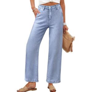 imageANRABESS Womens Jeans High Waist Straight Leg Stretchy Ankle Length Denim Pants with PocketsLight Gray Blue