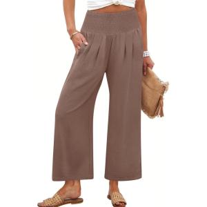 imageANRABESS Womens Pants Wide Leg High Waisted Palazzo Pants Summer Flowy Beach Lounge Casual Trousers with PocketsCoffee Brown