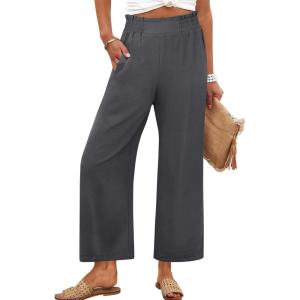 imageANRABESS Womens Wide Leg Palazzo Pants Summer Beach High Waisted Cropped Flowy Pants 2026 Work Casual Trousers with PocketsDark Gray