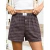 imageANRABESS Boxer Shorts for Women Gingham Pajama 2025 Summer Casual Lounge Sleep Plaid Shorts Y2K Beach BottomsDeep Blue Khaki Plaid