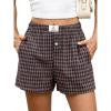 imageANRABESS Boxer Shorts for Women Gingham Pajama 2025 Summer Casual Lounge Sleep Plaid Shorts Y2K Beach BottomsDeep Blue Khaki Plaid