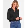 imageANRABESS Blouse for Women Dressy Casual Puff Long Sleeve Shirts V Neck Satin Business Casual Work Tops 2025 Fall OutfitsBlack