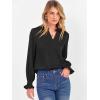 imageANRABESS Blouse for Women Dressy Casual Puff Long Sleeve Shirts V Neck Satin Business Casual Work Tops 2025 Fall OutfitsBlack