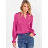 imageANRABESS Blouse for Women Dressy Casual Puff Long Sleeve Shirts V Neck Satin Business Casual Work Tops 2025 Fall OutfitsHot Pink
