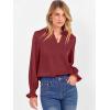 imageANRABESS Blouse for Women Dressy Casual Puff Long Sleeve Shirts V Neck Satin Business Casual Work Tops 2025 Fall OutfitsWine Red