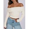 imageANRABESS Long Sleeve Shirt for Women 2025 Fall Off Shoulder Slim Fit Tee Top Sexy Going Out Ruched Blouses Y2K Trendy ClothesAlmond