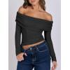imageANRABESS Long Sleeve Shirt for Women 2025 Fall Off Shoulder Slim Fit Tee Top Sexy Going Out Ruched Blouses Y2K Trendy ClothesBlack