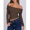 imageANRABESS Long Sleeve Shirt for Women 2025 Fall Off Shoulder Slim Fit Tee Top Sexy Going Out Ruched Blouses Y2K Trendy ClothesBrown
