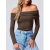 imageANRABESS Long Sleeve Shirt for Women 2025 Fall Off Shoulder Slim Fit Tee Top Sexy Going Out Ruched Blouses Y2K Trendy ClothesBrown