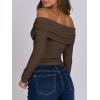 imageANRABESS Long Sleeve Shirt for Women 2025 Fall Off Shoulder Slim Fit Tee Top Sexy Going Out Ruched Blouses Y2K Trendy ClothesBrown